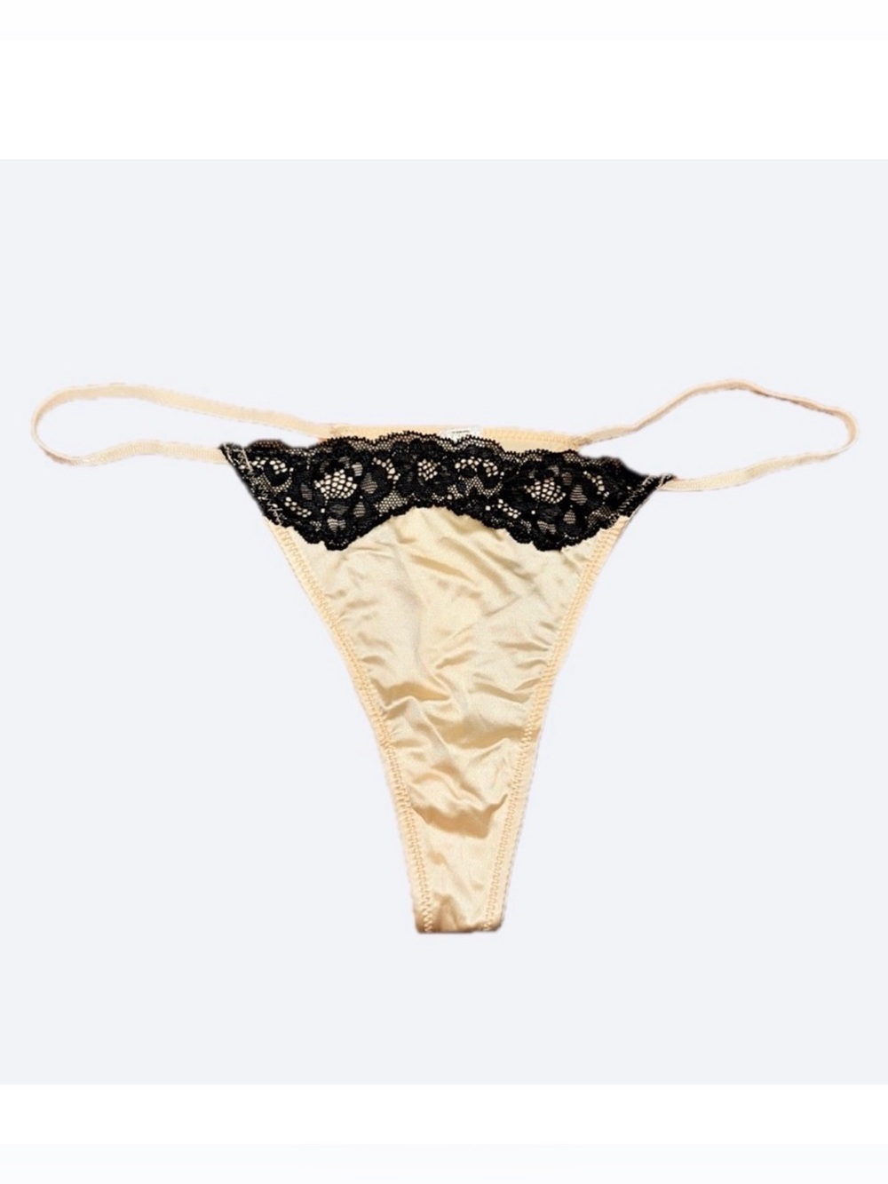 NEW Cream Ivory Black Lace Satin Thong Panties